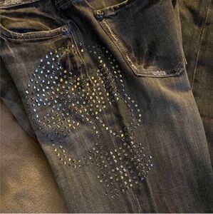 Black Jeans with Skull Rhinestone Design